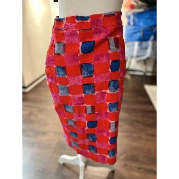 Anthropologie XS Maeve Slim Fit Midi Skirt Red Pencil Stretch