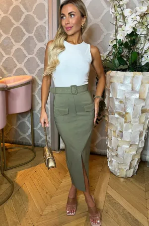 Ashton Khaki Belted Cargo Skirt