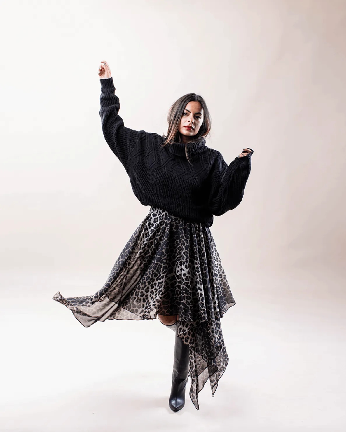 Asymmetrical Midi Skirt In Leopard Print