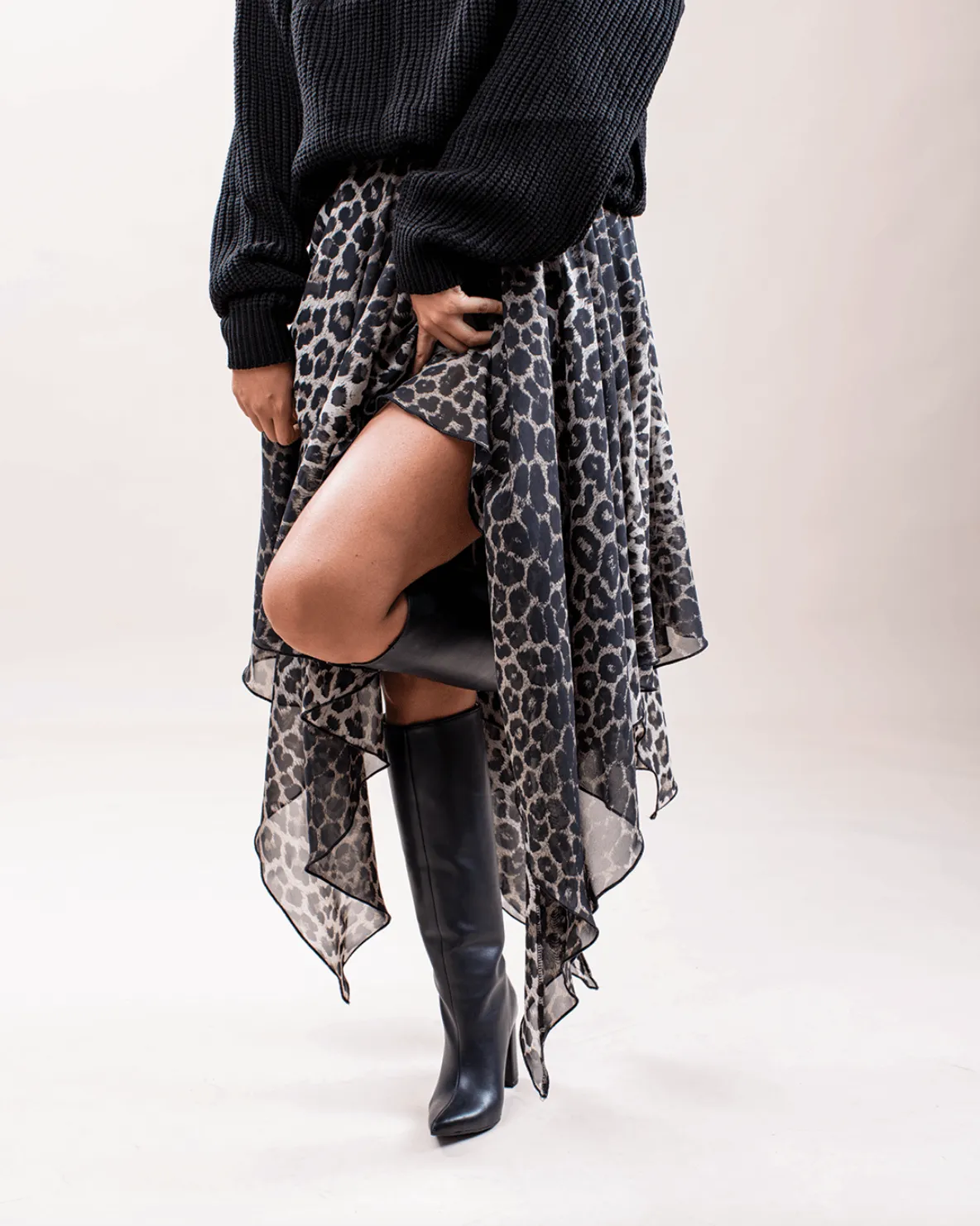 Asymmetrical Midi Skirt In Leopard Print