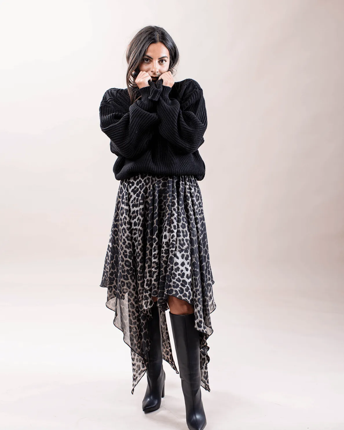 Asymmetrical Midi Skirt In Leopard Print