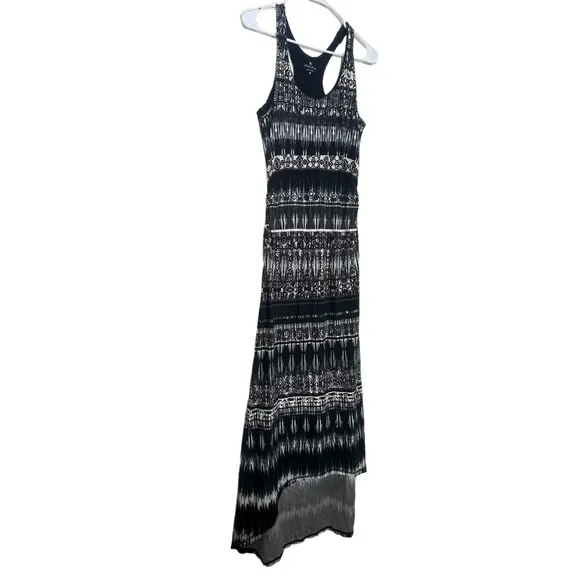 Athleta Maxi Long Dress Women Medium Black Geometric Jersey Racerback Bra Sporty
