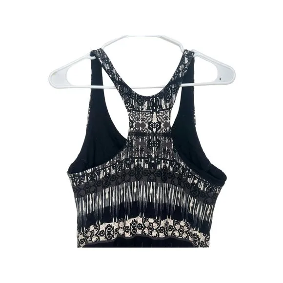 Athleta Maxi Long Dress Women Medium Black Geometric Jersey Racerback Bra Sporty