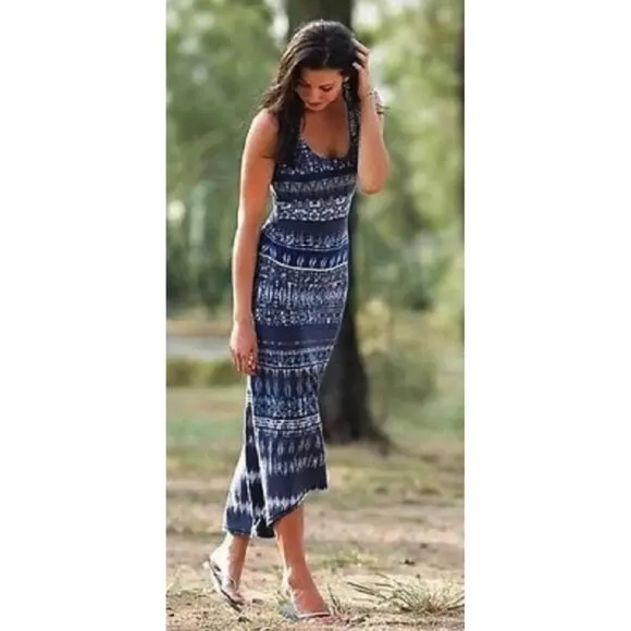 Athleta Maxi Long Dress Women Medium Black Geometric Jersey Racerback Bra Sporty