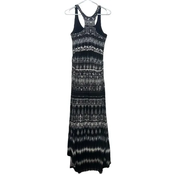Athleta Maxi Long Dress Women Medium Black Geometric Jersey Racerback Bra Sporty