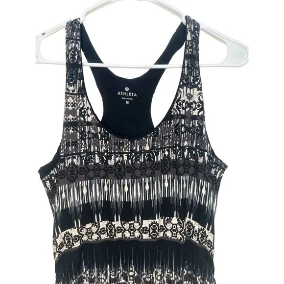 Athleta Maxi Long Dress Women Medium Black Geometric Jersey Racerback Bra Sporty