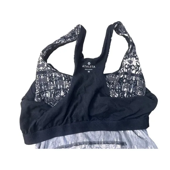 Athleta Maxi Long Dress Women Medium Black Geometric Jersey Racerback Bra Sporty