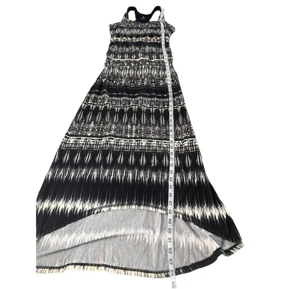 Athleta Maxi Long Dress Women Medium Black Geometric Jersey Racerback Bra Sporty