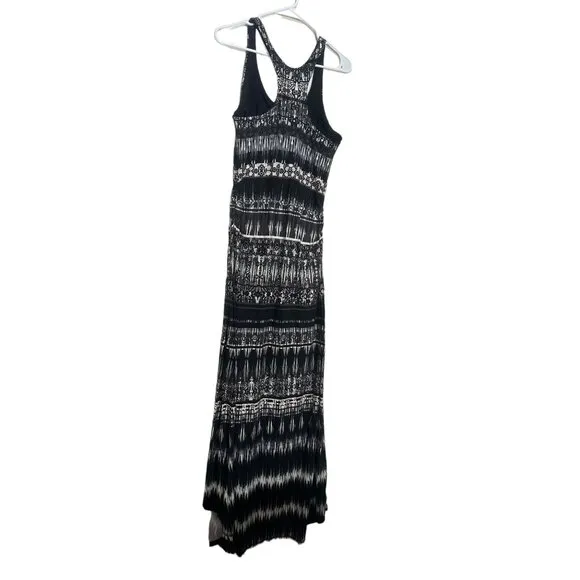 Athleta Maxi Long Dress Women Medium Black Geometric Jersey Racerback Bra Sporty