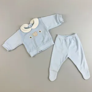 Baby Boys Velour Two Piece Sleepsuit - Blue - Calamaro 11002