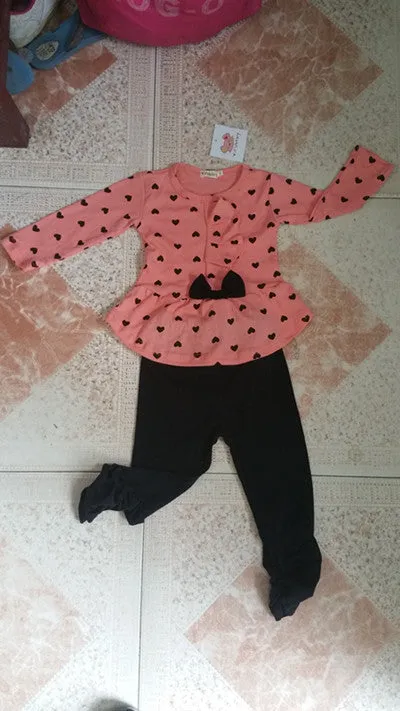 Baby Girl Set Heart-shaped Print Bow Cute 2PCS Kid Set T shirt   Pants Cute Princess Kids Clothing Set born Clothing