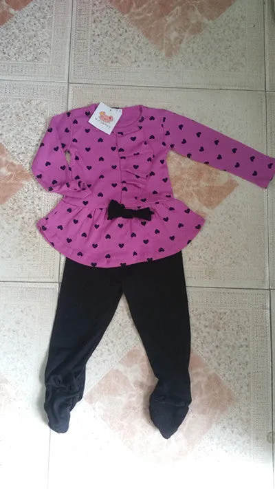Baby Girl Set Heart-shaped Print Bow Cute 2PCS Kid Set T shirt   Pants Cute Princess Kids Clothing Set born Clothing