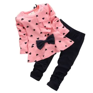 Baby Girl Set Heart-shaped Print Bow Cute 2PCS Kid Set T shirt   Pants Cute Princess Kids Clothing Set born Clothing