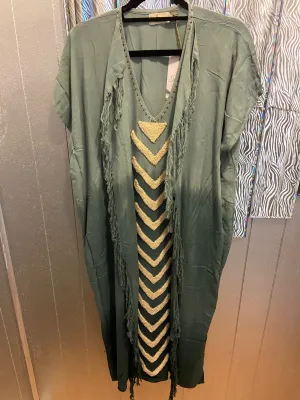 Bahama beaded long kaftan dress in grey