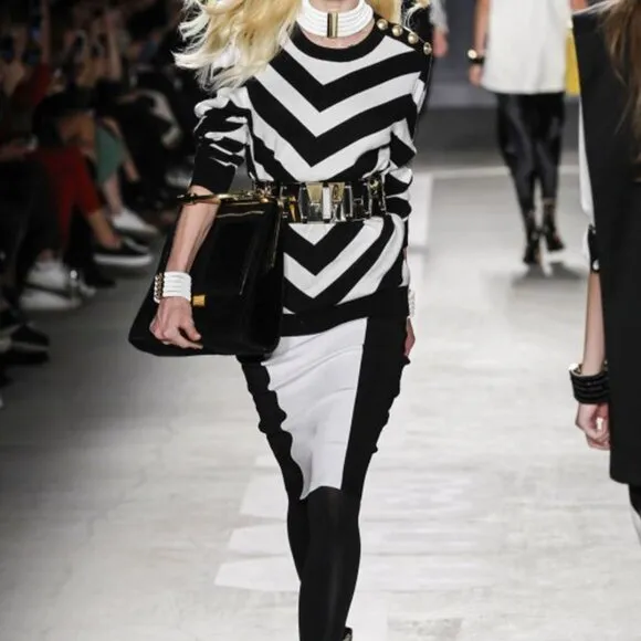 Balmain x HM Black and White Colorblock Knit Contrast Midi Pencil Skirt