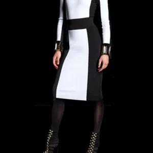 Balmain x HM Black and White Colorblock Knit Contrast Midi Pencil Skirt