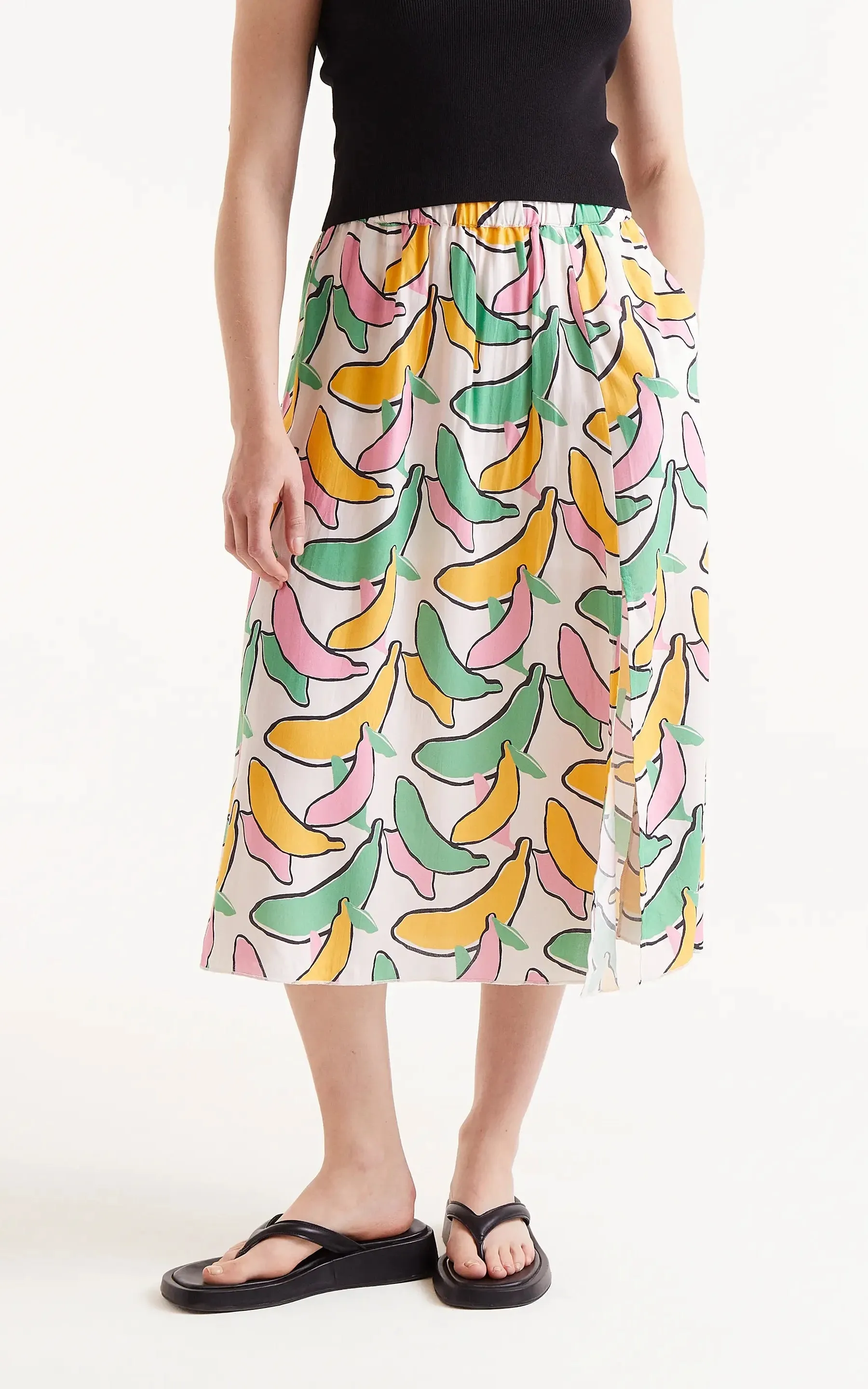 Banana Print Midi Skirt