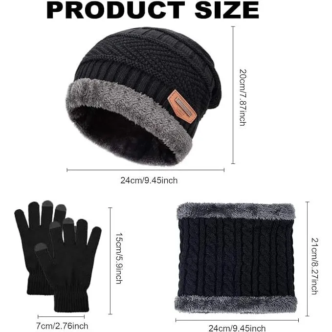 BananaHome 3 Pieces kids Winter Beanie Hat Scarf and Gloves Set for Boys Girls,Snow Knit Skull Cap, Knit Slouchy Beanie Cap&Neck Warmer Set with Warm Thick Lined Screen
