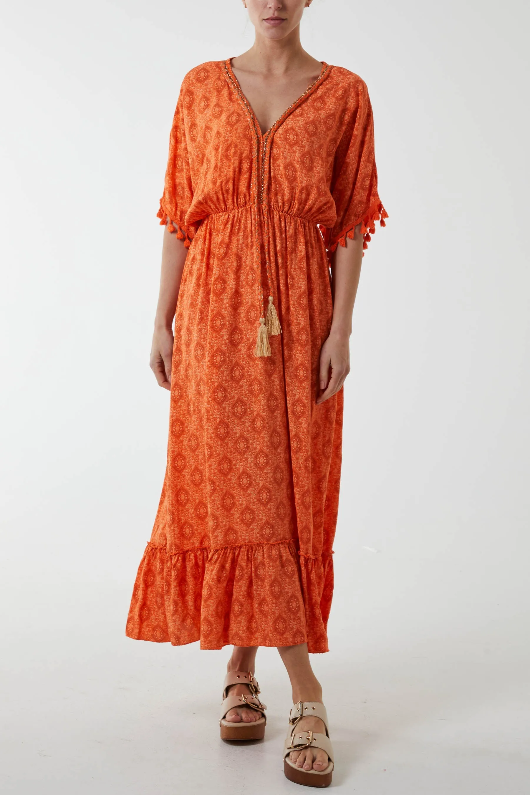 Baroque Floral Tassel Dress