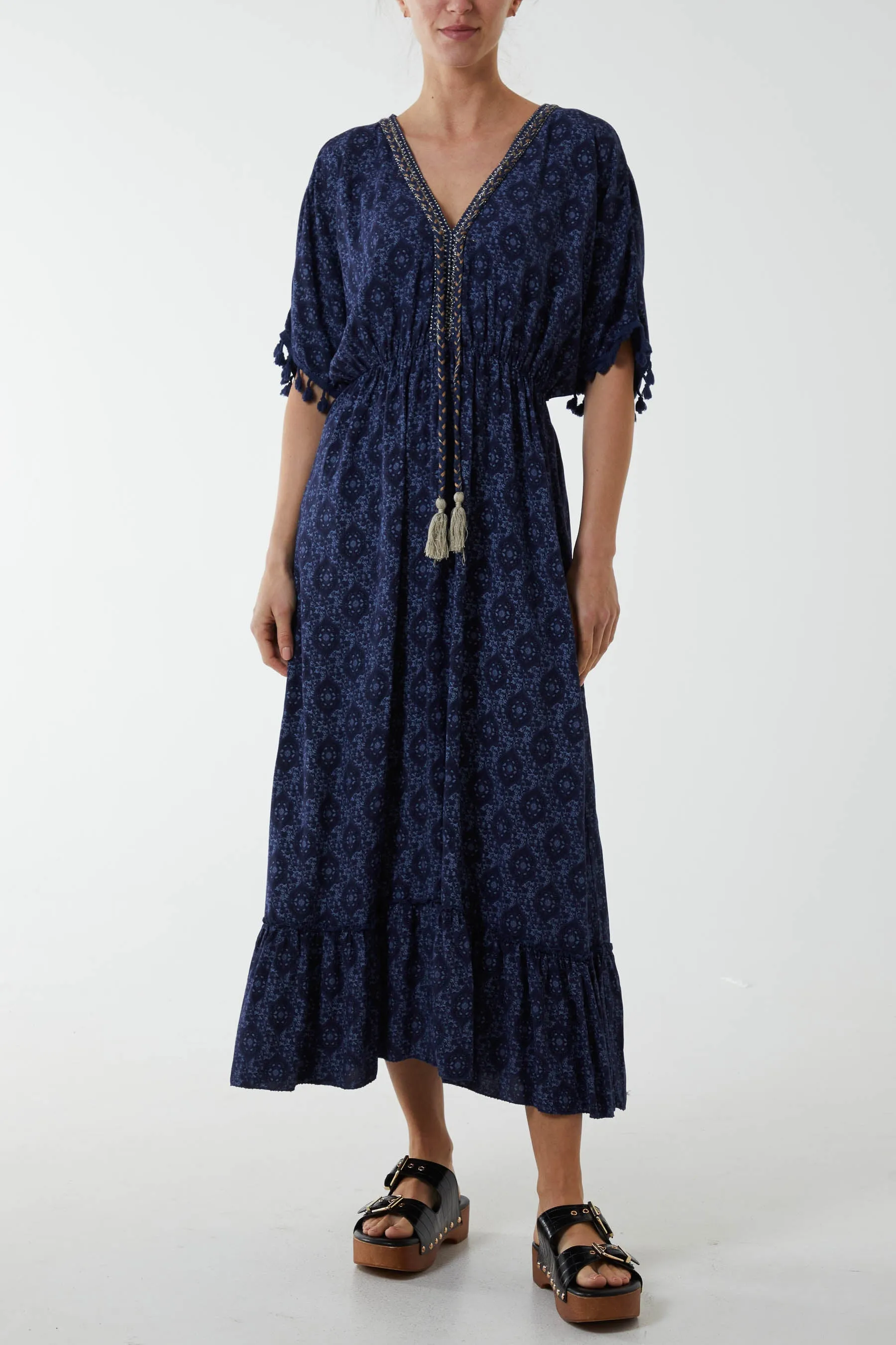Baroque Floral Tassel Dress