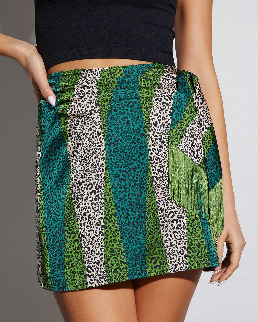 Bassett Satin Faux Wrap Mini Skirt