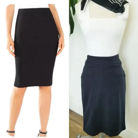 BCBG Maxazria Black Classic Midi Pencil Skirt NWT Business Casual Career Stretch