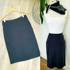 BCBG Maxazria Black Classic Midi Pencil Skirt NWT Business Casual Career Stretch