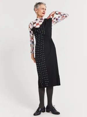 Beaded Front Drape Pleat Dress