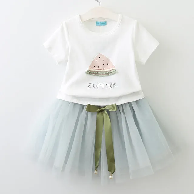 Bear Leader Girls Dress 2018 Cute Princess Dresses Summer Style Pink Stripend Sleeveless Shirt Mesh Dress 2Pcs for Girls Clothes
