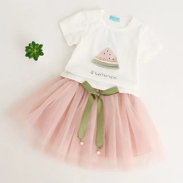 Bear Leader Girls Dress 2018 Cute Princess Dresses Summer Style Pink Stripend Sleeveless Shirt Mesh Dress 2Pcs for Girls Clothes