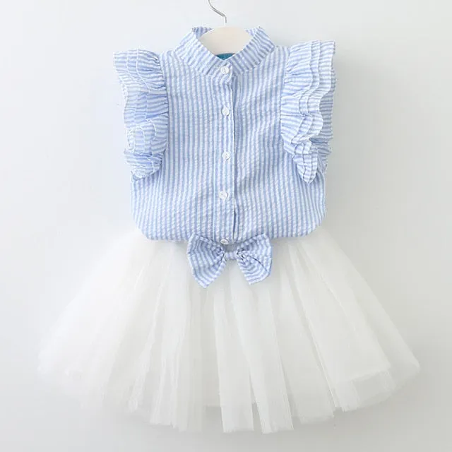 Bear Leader Girls Dress 2018 Cute Princess Dresses Summer Style Pink Stripend Sleeveless Shirt Mesh Dress 2Pcs for Girls Clothes