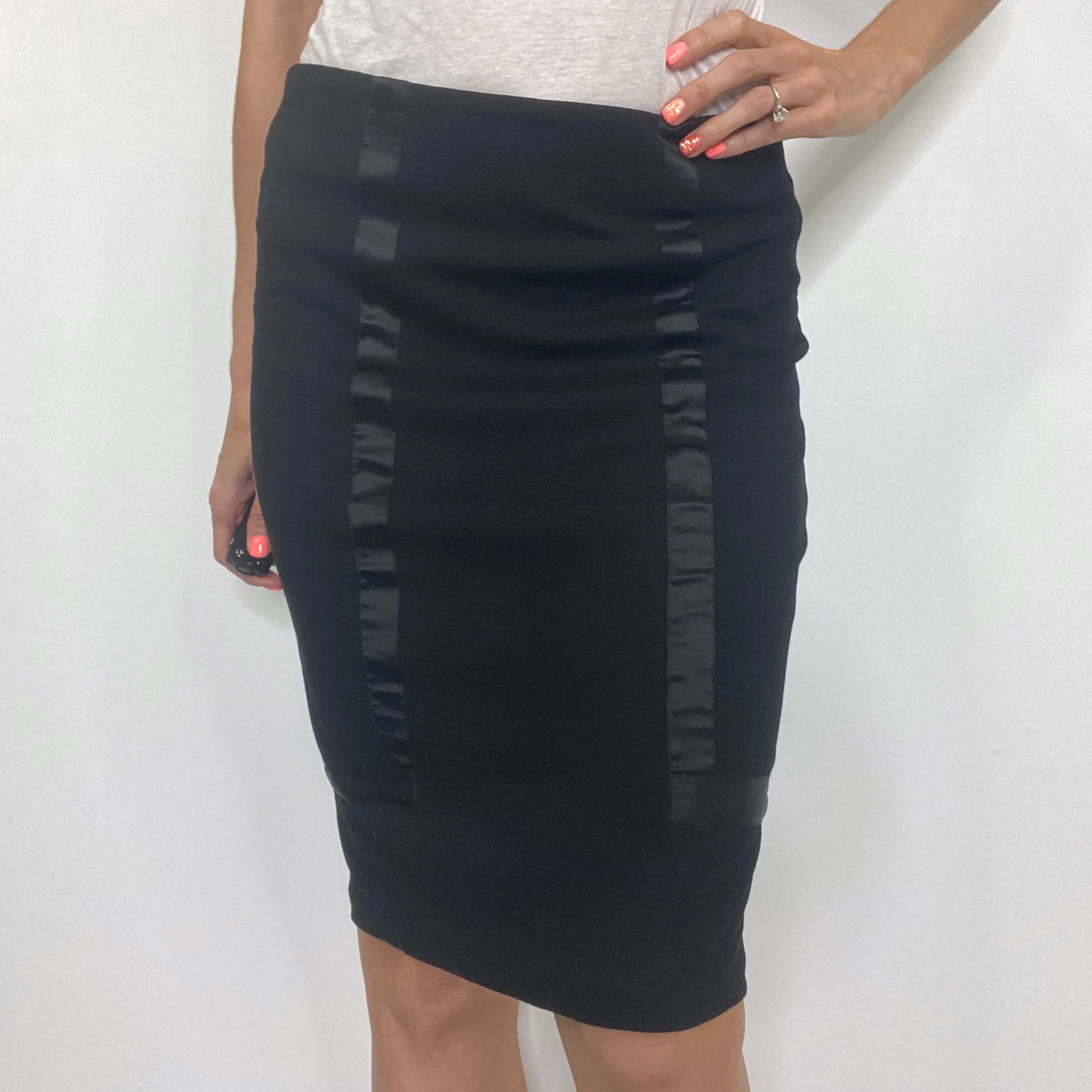bebe Black Stretch Ribbon Accent Pencil Skirt