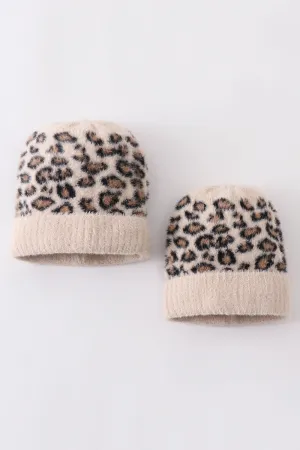 Beige Leopard Beanie Hat Toddler Adult