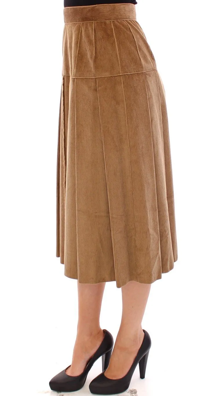 Beige Leopard Corduroy Long Skirt