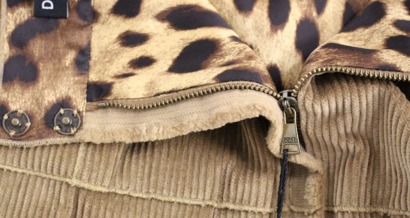 Beige Leopard Corduroy Long Skirt