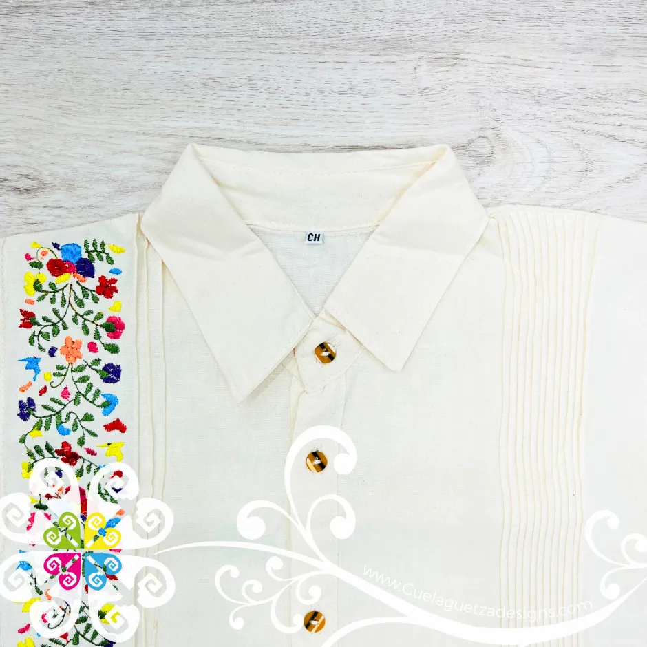 Beige Vine Flowers - Embroider Men Shirt