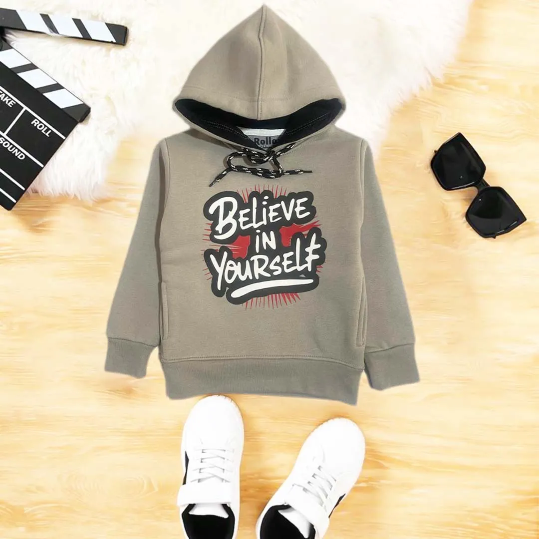 Believe in yourself  grey kids hoodie