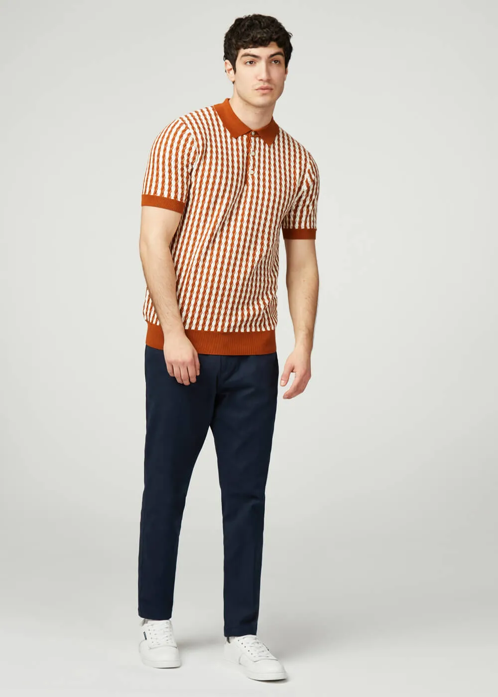 Ben Sherman Argyle Cable Polo Orange White