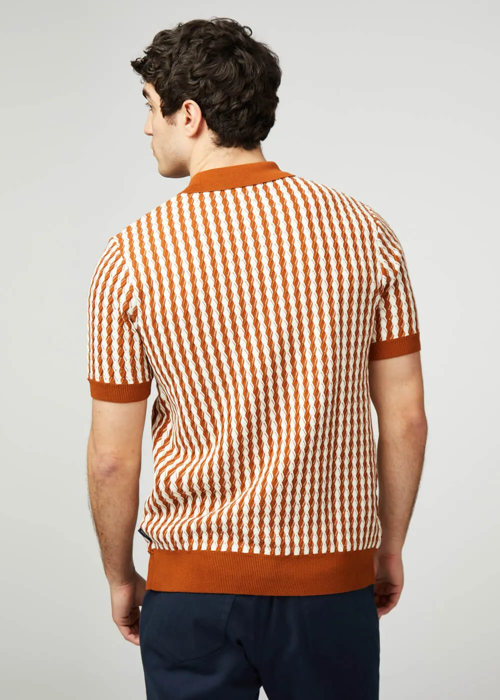 Ben Sherman Argyle Cable Polo Orange White