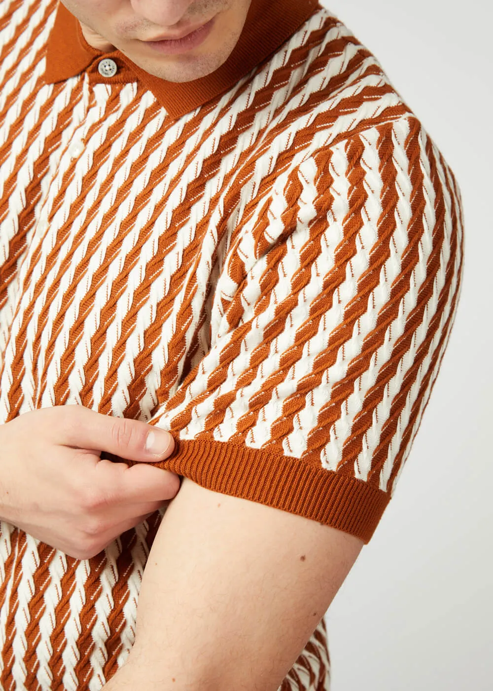 Ben Sherman Argyle Cable Polo Orange White