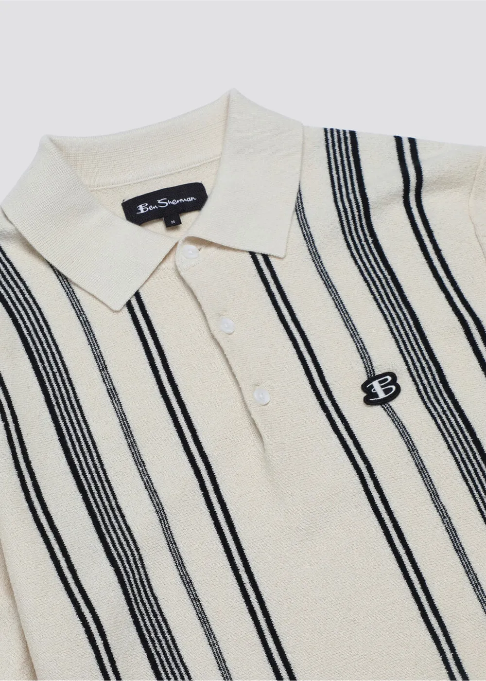 Ben Sherman Crinkle Cotton Stripe Polo Ivory