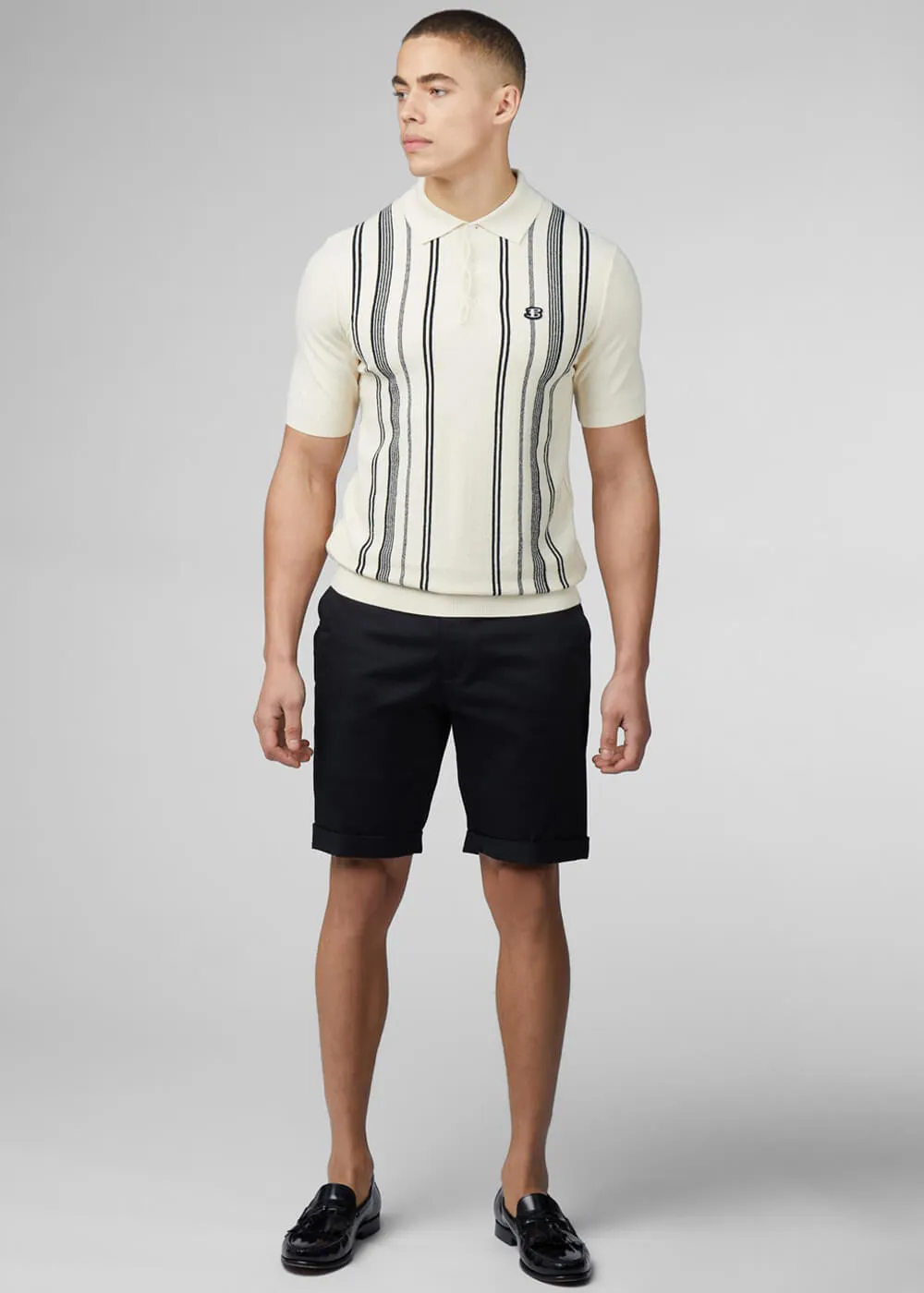 Ben Sherman Crinkle Cotton Stripe Polo Ivory