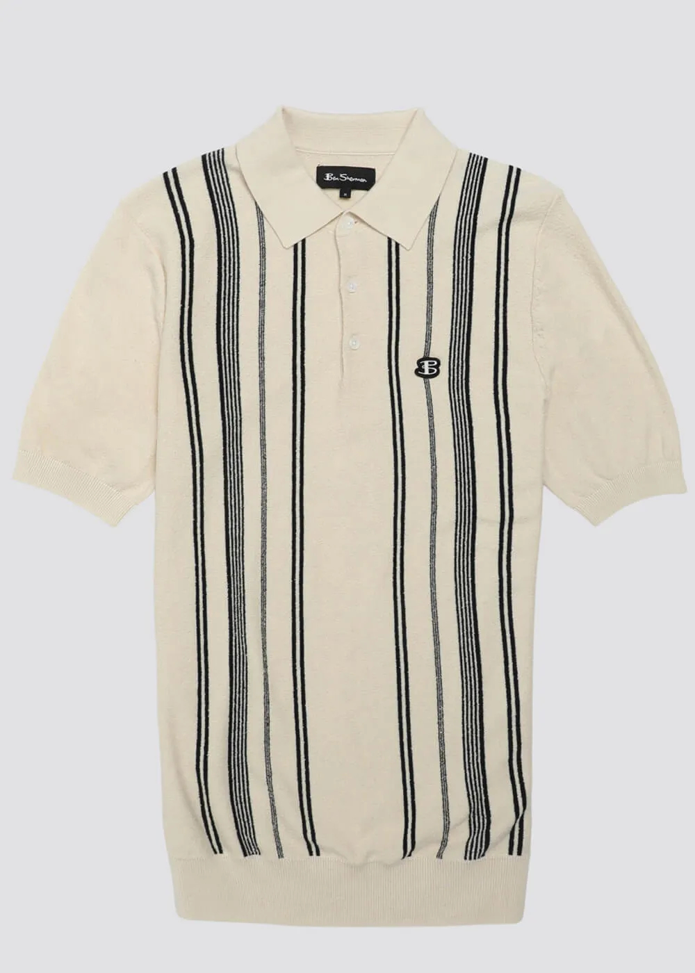 Ben Sherman Crinkle Cotton Stripe Polo Ivory