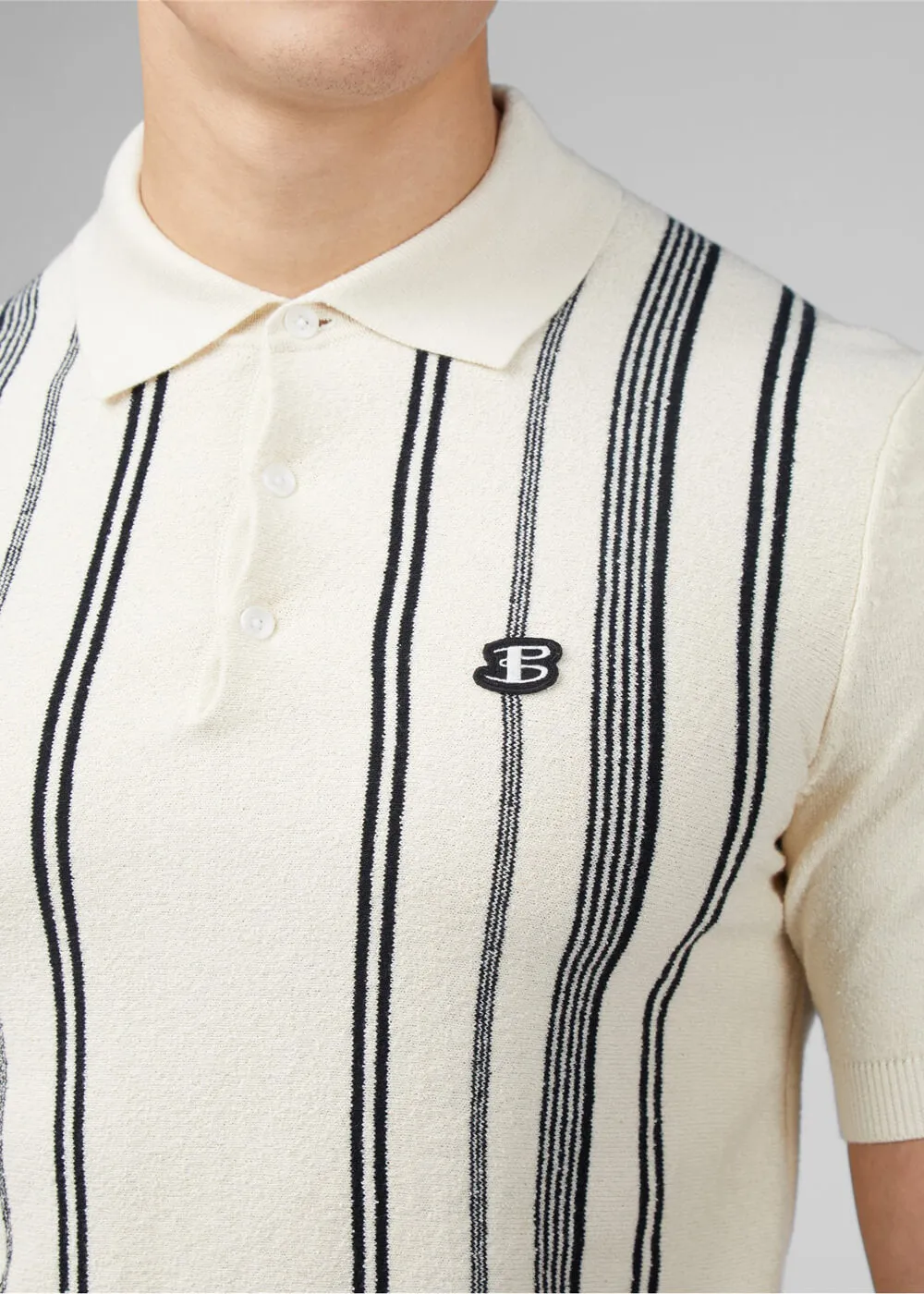 Ben Sherman Crinkle Cotton Stripe Polo Ivory