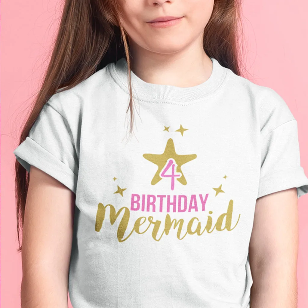 Birthday Mermaid - Short Sleeve Graphic Birthday Girl Tee / One Piece