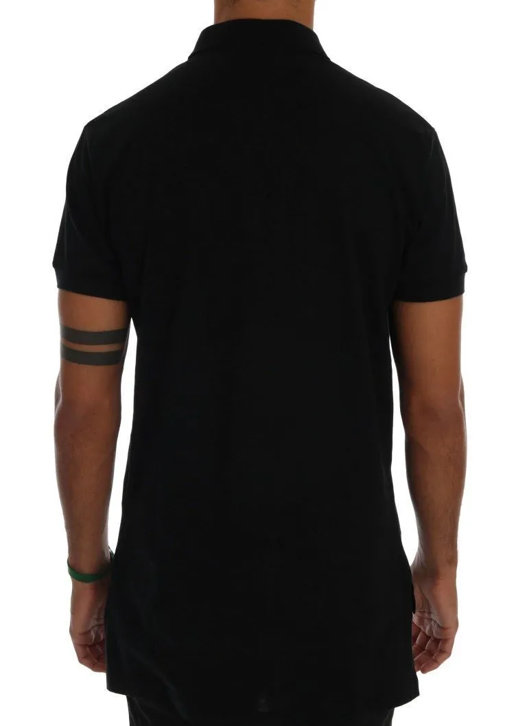 Black Cotton Short Sleeve Polo T-Shirt