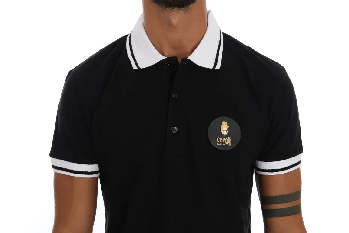 Black Cotton Short Sleeve Polo T-Shirt
