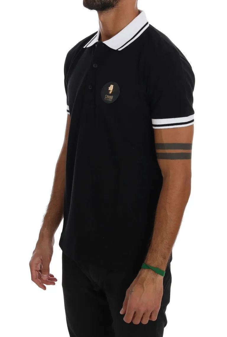 Black Cotton Short Sleeve Polo T-Shirt