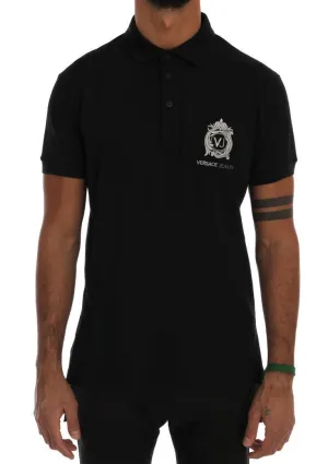 Black Cotton Short Sleeve Polo T-Shirt