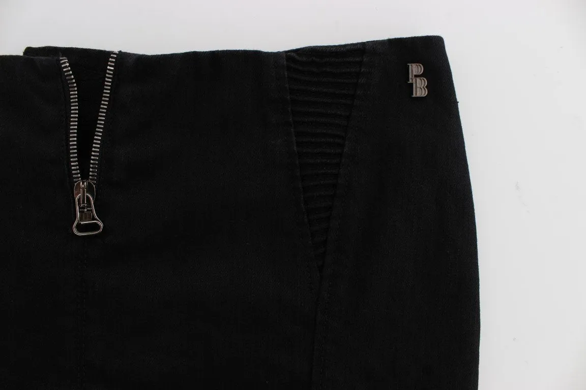 Black Cotton Stretch Mini Skirt